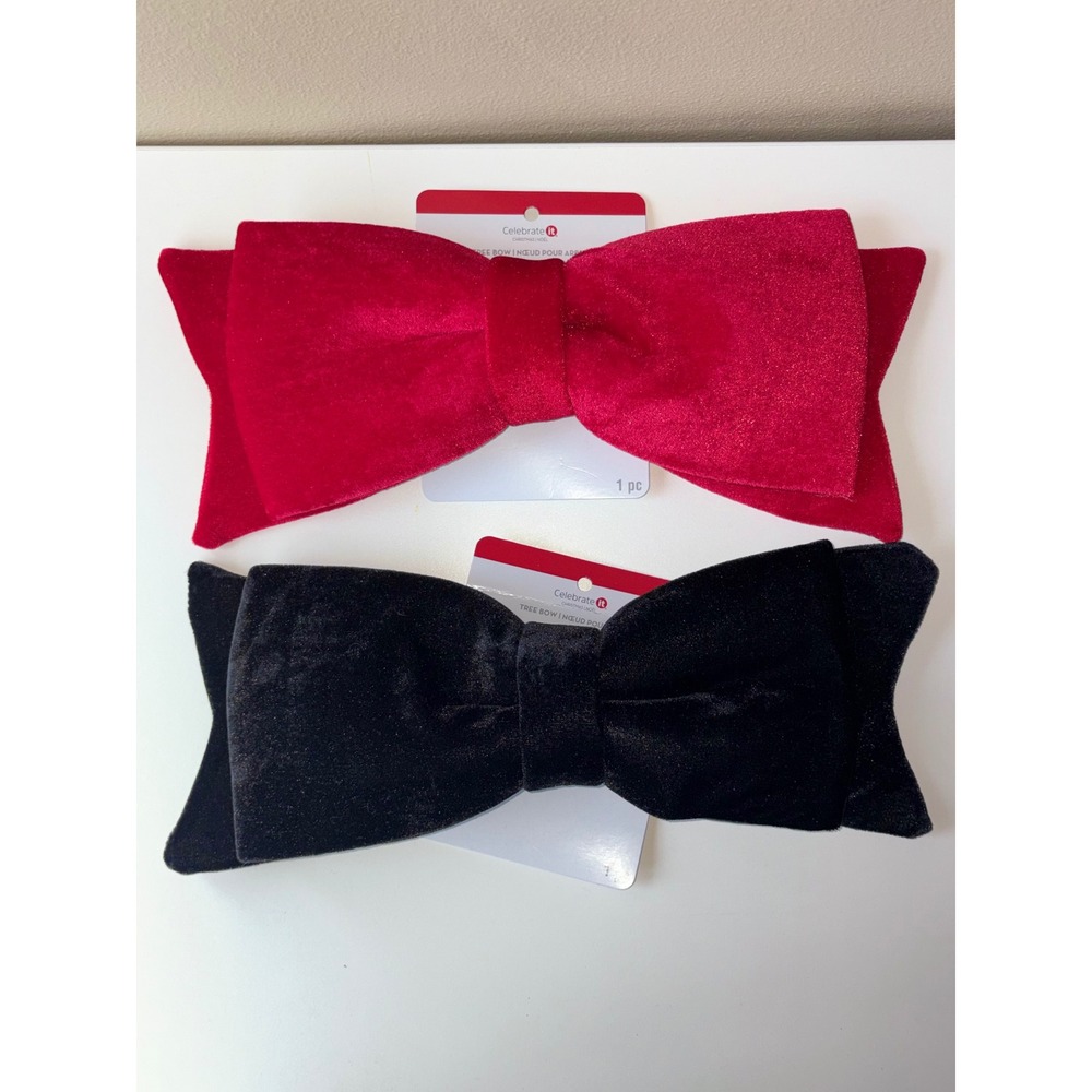 Celebrate It Large Christmas Tree Bow Set Velvet Red Black Holiday Decor